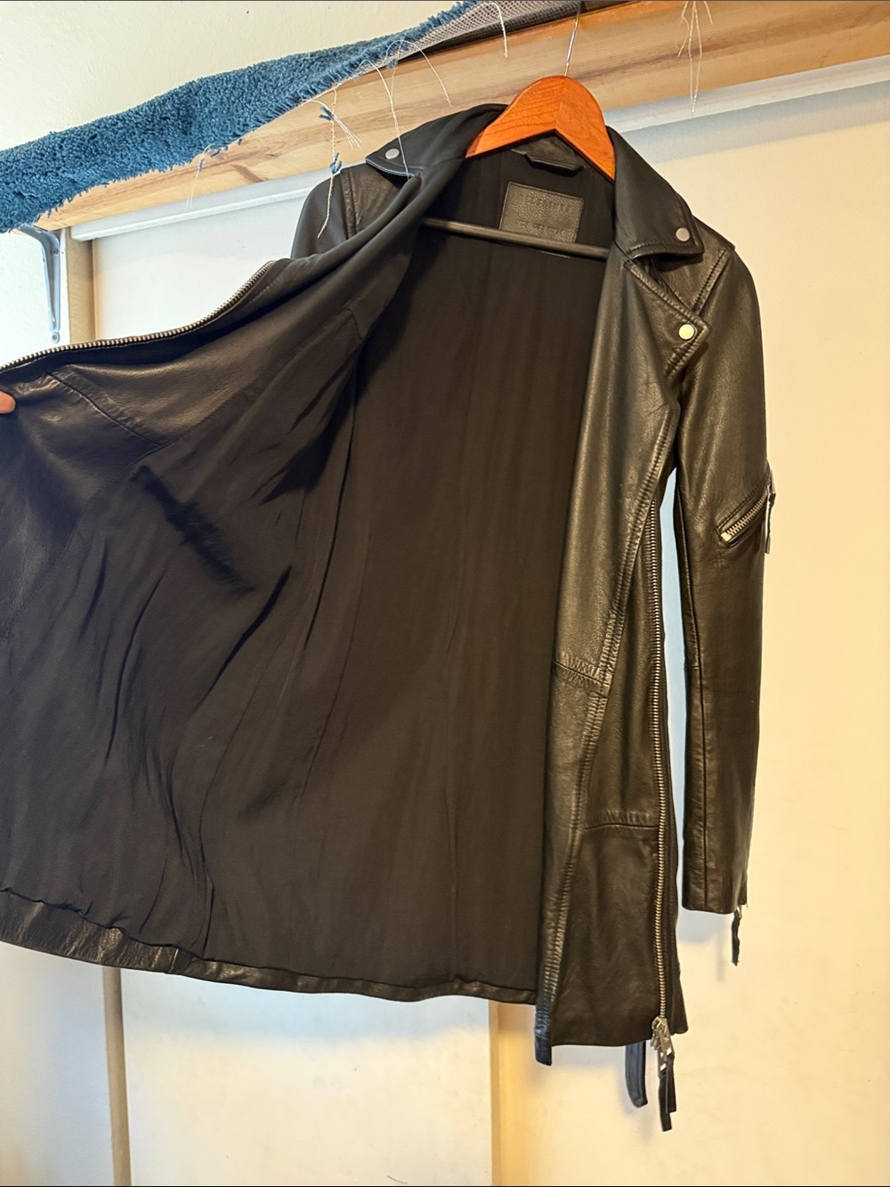 All Saints Women's Black Leather Whitmer Moto Coat with Belt - Picture 5 of 10